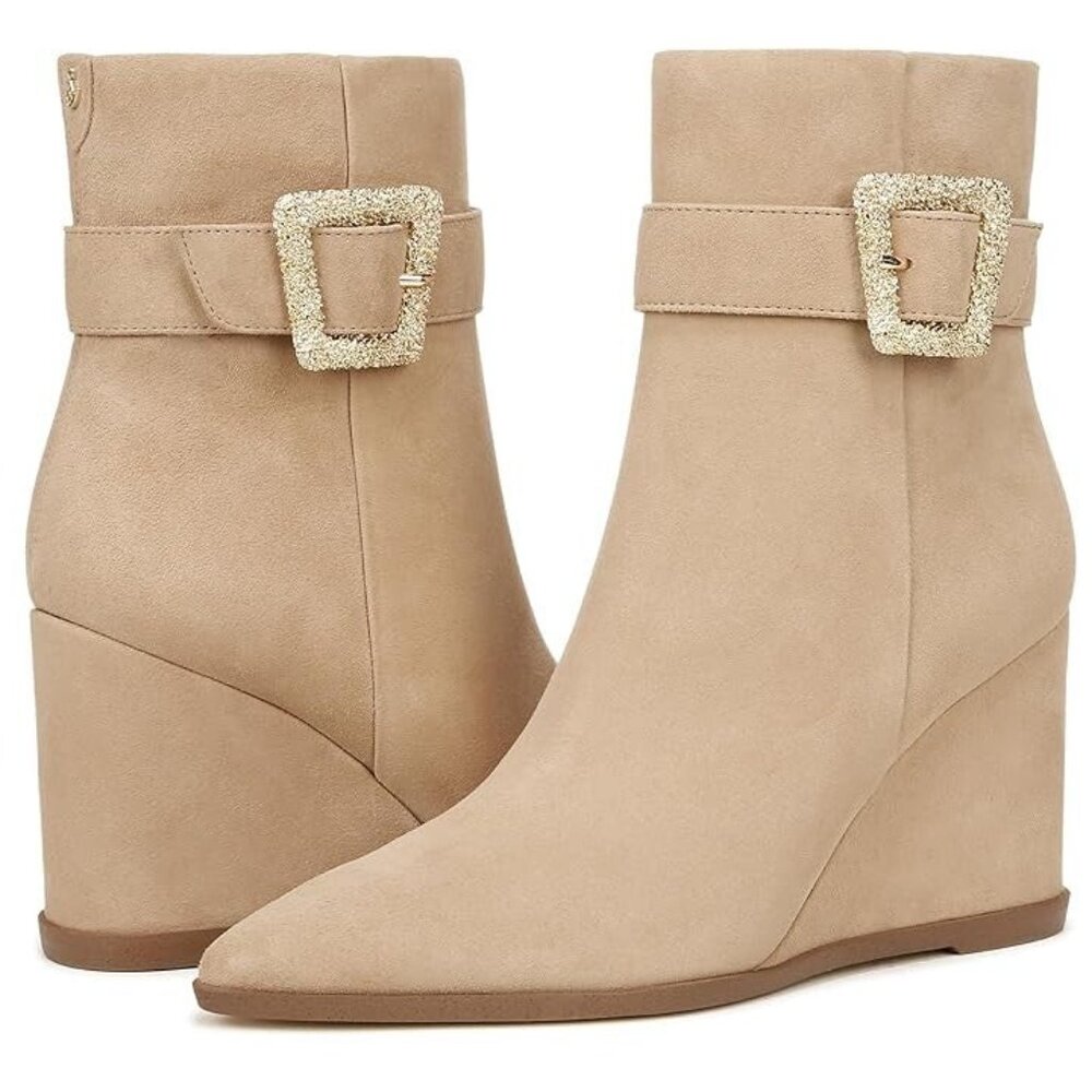 NEW Sam Edelman Weslie Beige Tan Leather Wedge Ankle Bootie i1016